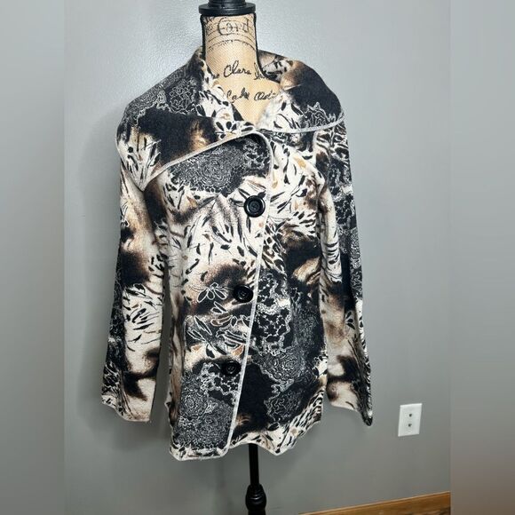 Richard Malcolm wool floral print button up jacket size medium artsy office - Picture 6 of 8